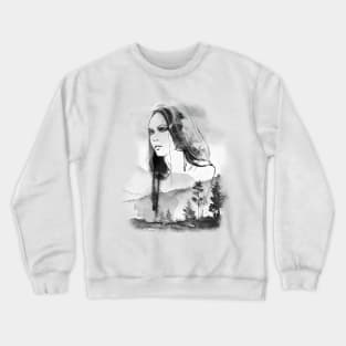 watercolor forest woman Crewneck Sweatshirt